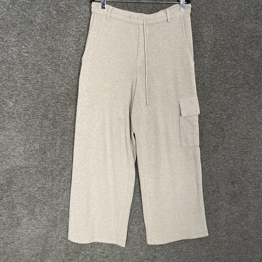 DONNI. Jersey Cargo Sweat Pants Womens XS Beige Wide Leg Made In USA Stretch
